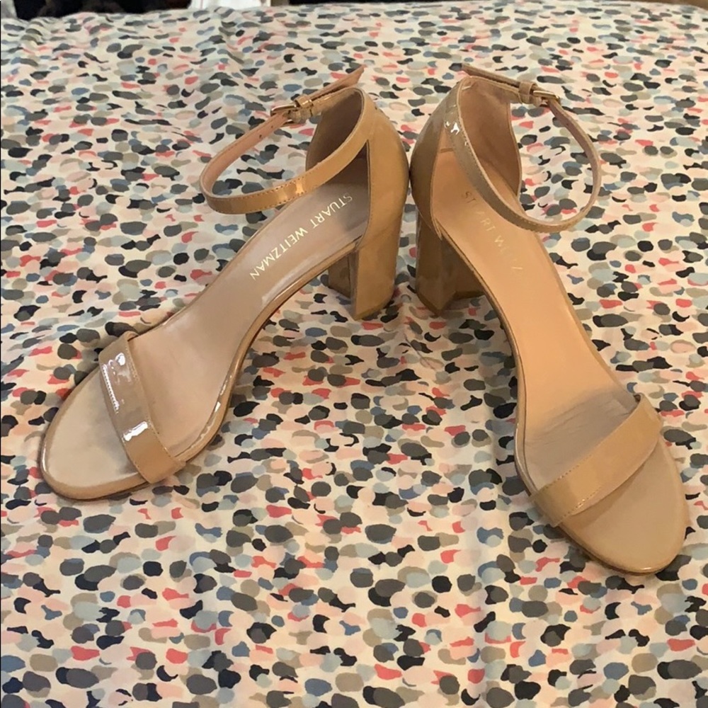 Stuart Weitzman Nude Patent Leather Block Heel